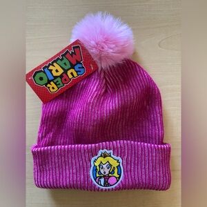 Nintendo Super Mario Brothers Princess Peach Pink Pom Pom Beanie Hat NWT